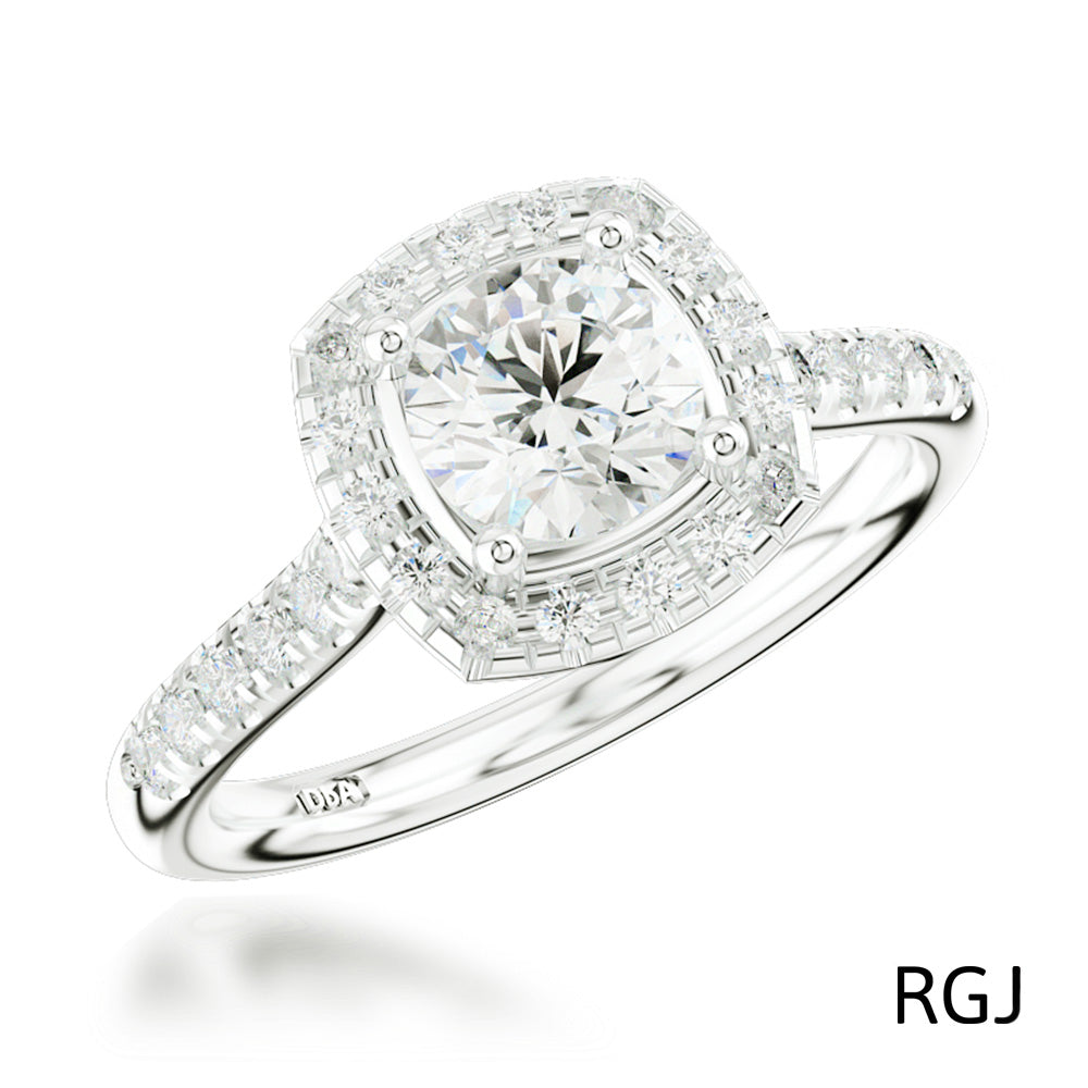 The Skye Brava Platinum 0.50ct Round Brilliant Cut Diamond Engagement Ring With 0.33ct Diamond Halo And Diamond Set Shoulders