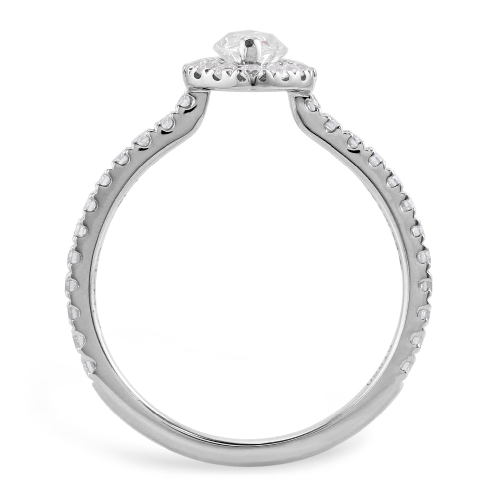 Platinum 0.89ct Marquise And Round Brilliant Cut Diamond Engagement Ring With Diamond Halo And Diamond Set Shoulders