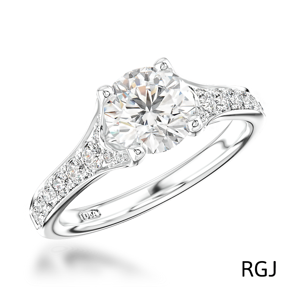 The Valentia Platinum 0.42ct Round Brilliant Cut Diamond Solitaire Engagement Ring With 0.22ct Diamond Set Shoulders