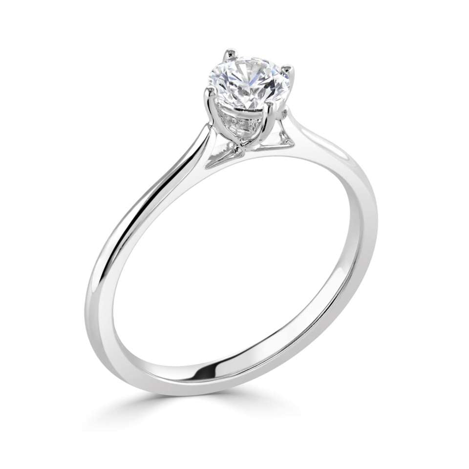The Bluebell Platinum 0.30ct Round Brilliant Cut Diamond Solitaire Engagement Ring With 0.02ct Diamond Detailing