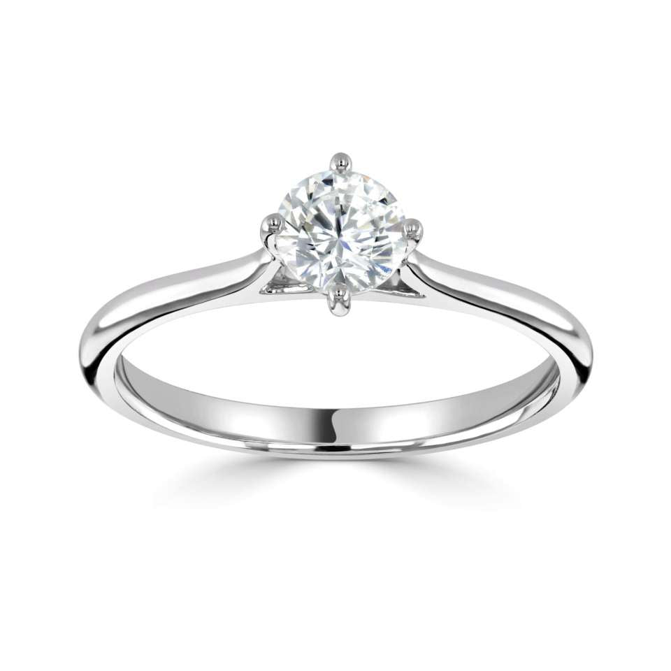 The Bluebell Platinum 0.30ct Round Brilliant Cut Diamond Solitaire Engagement Ring With 0.02ct Diamond Detailing