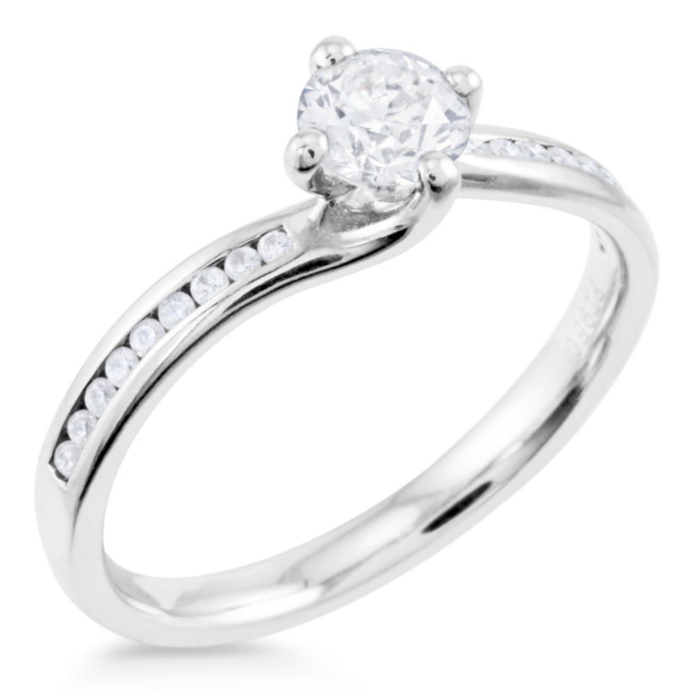 The Kalmia Platinum Round Brilliant Cut Diamond Solitaire Engagement Ring With Diamond Set Shoulders