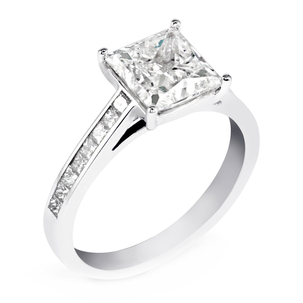 Platinum 2.26ct Princess Cut Diamond Set Shoulders Engagement Ring