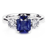 Platinum 1.96ct Radiant Cut Sapphire and 0.81ct Diamond Three Stone Engagement Ring