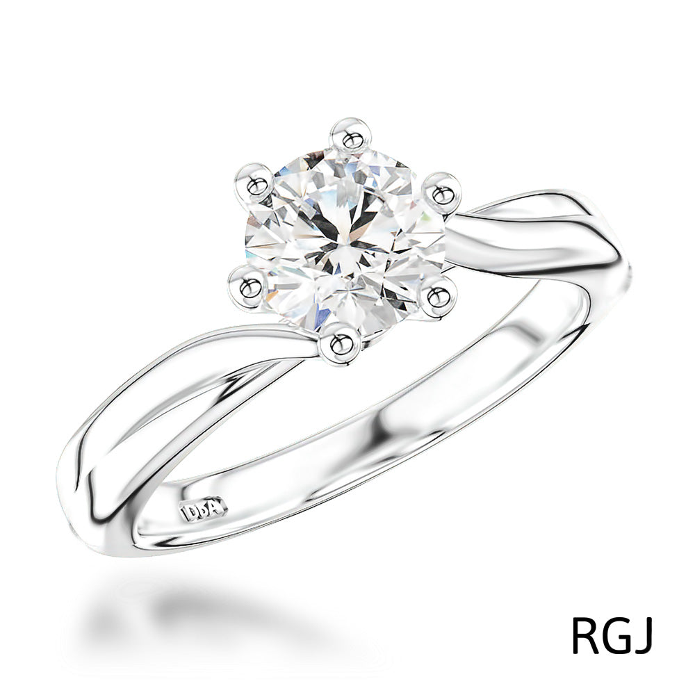 The Rona Six Claw Platinum 0.40ct Round Brilliant Cut Diamond Solitaire Engagement Ring With 0.04ct Diamond Detailing