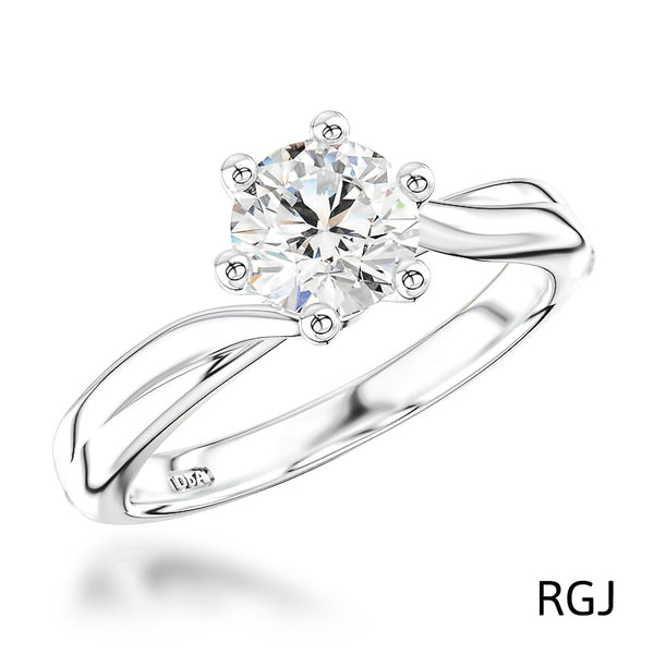 The Rona Six Claw Platinum 0.40ct Round Brilliant Cut Diamond Solitaire Engagement Ring With 0.04ct Diamond Detailing