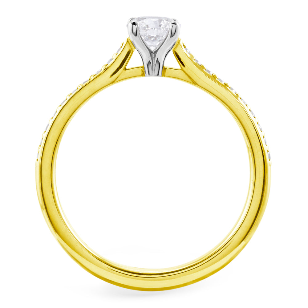 The Jasmine 18ct Yellow Gold 0.41ct Round Brilliant Cut Diamond Solitaire Engagement Ring With 0.10ct Diamond Set Shoulders