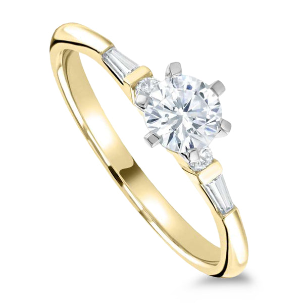 The Gloriosa 18ct Yellow Gold 0.50ct Round Brilliant Cut Diamond Solitaire Engagement Ring With 0.15ct Diamond Set Shoulders