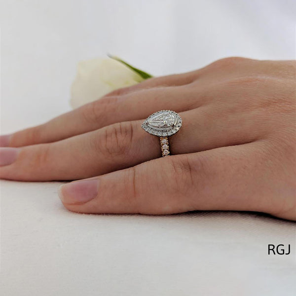 The Skye 18ct Yellow Gold 0.59ct Pear Cut Diamond Engagement Ring With 0.33ct Diamond Halo And Diamond Set Shoulders