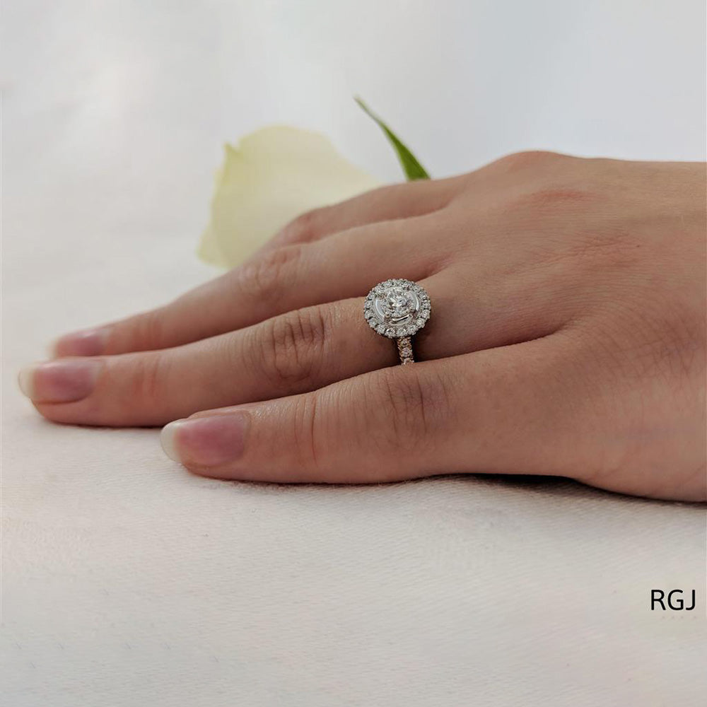 The Skye 18ct Yellow Gold 0.30ct Round Brilliant Cut Diamond Engagement Ring With 0.26ct Diamond Halo And Diamond Set Shoulders