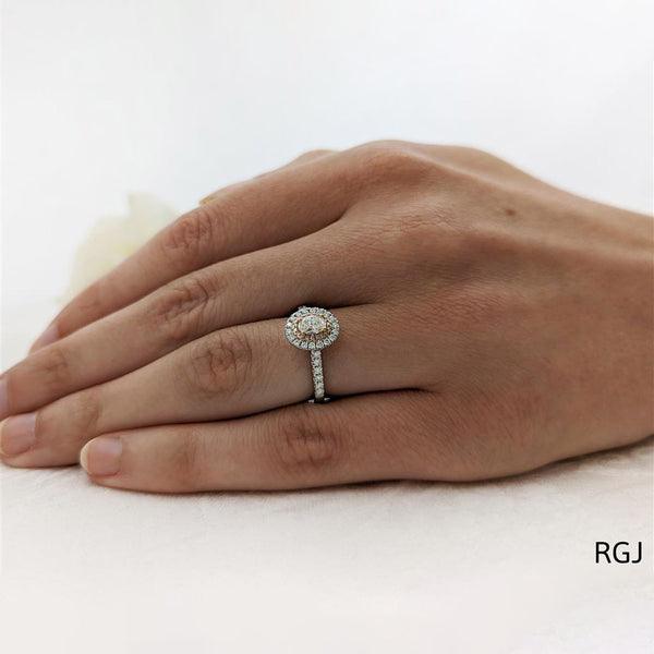 The Skye Duo Platinum 0.38ct Oval Cut Diamond Engagement Ring With 0.34ct Pink And White Diamond Halo And Diamond Set Shoulders