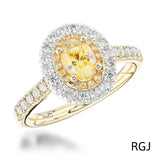The Skye Duo 18ct Yellow Gold 0.75ct Oval Cut Yellow Diamond Engagement Ring With 0.55ct Yellow And White Diamond Halo And Diamond Set Shoulders