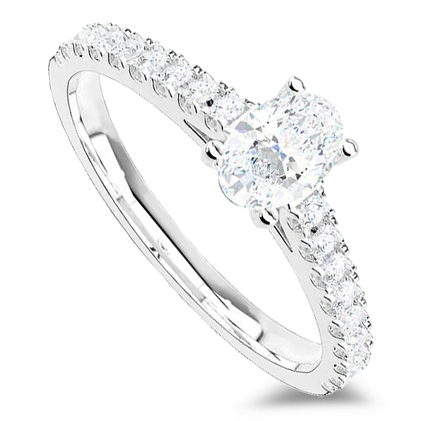 The Everlasting Platinum 1.00ct Oval Cut Diamond Engagement Ring With 0.24ct Diamond Set Shoulders