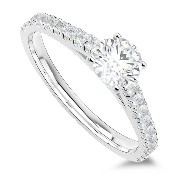 The Cherish Platinum 0.90ct Round Brilliant Cut Diamond Solitaire Engagement Ring With 0.24ct Diamond Set Shoulders