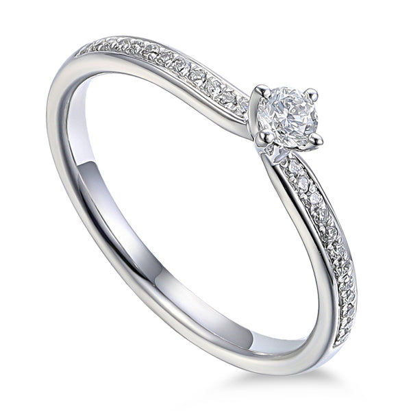 Platinum 0.33ct Round Brilliant Cut Diamond Solitaire Engagement Ring With Diamond Set Shoulders