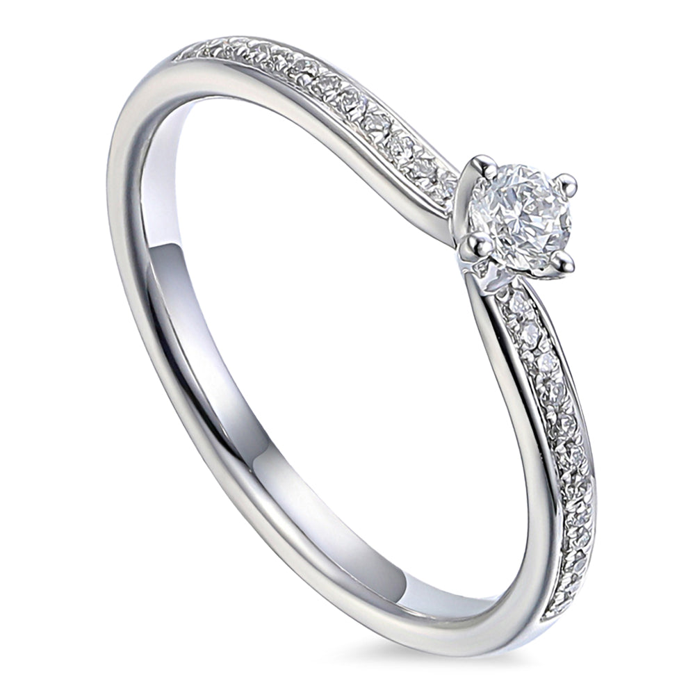 Platinum 0.33ct Round Brilliant Cut Diamond Solitaire Engagement Ring With Diamond Set Shoulders