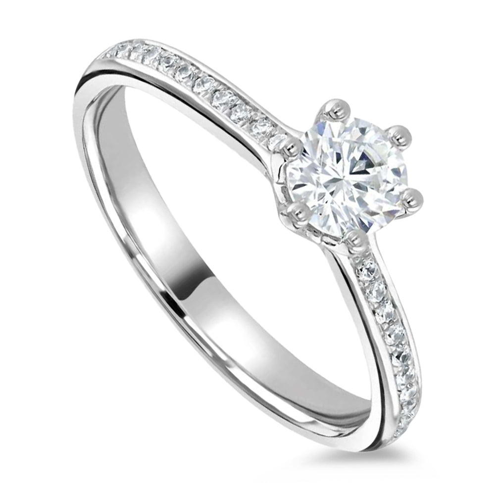 The Orchid Platinum 0.51ct Round Brilliant Cut Diamond Solitaire Engagement Ring With 0.11ct Diamond Set Shoulders