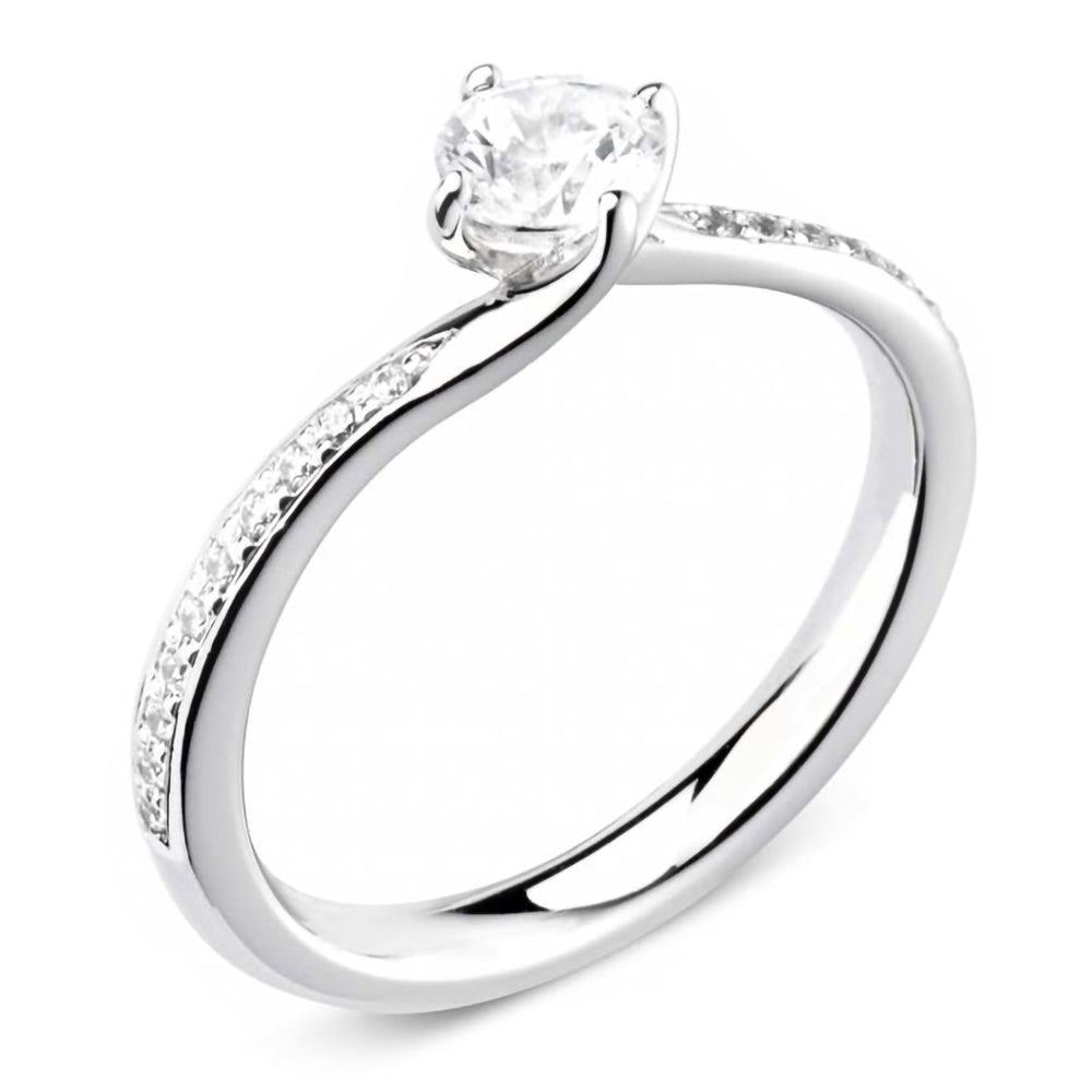 The Rose Platinum 0.40ct Round Brilliant Cut Diamond Solitaire Engagement Ring With 0.10ct Channel Set Diamond Shoulders