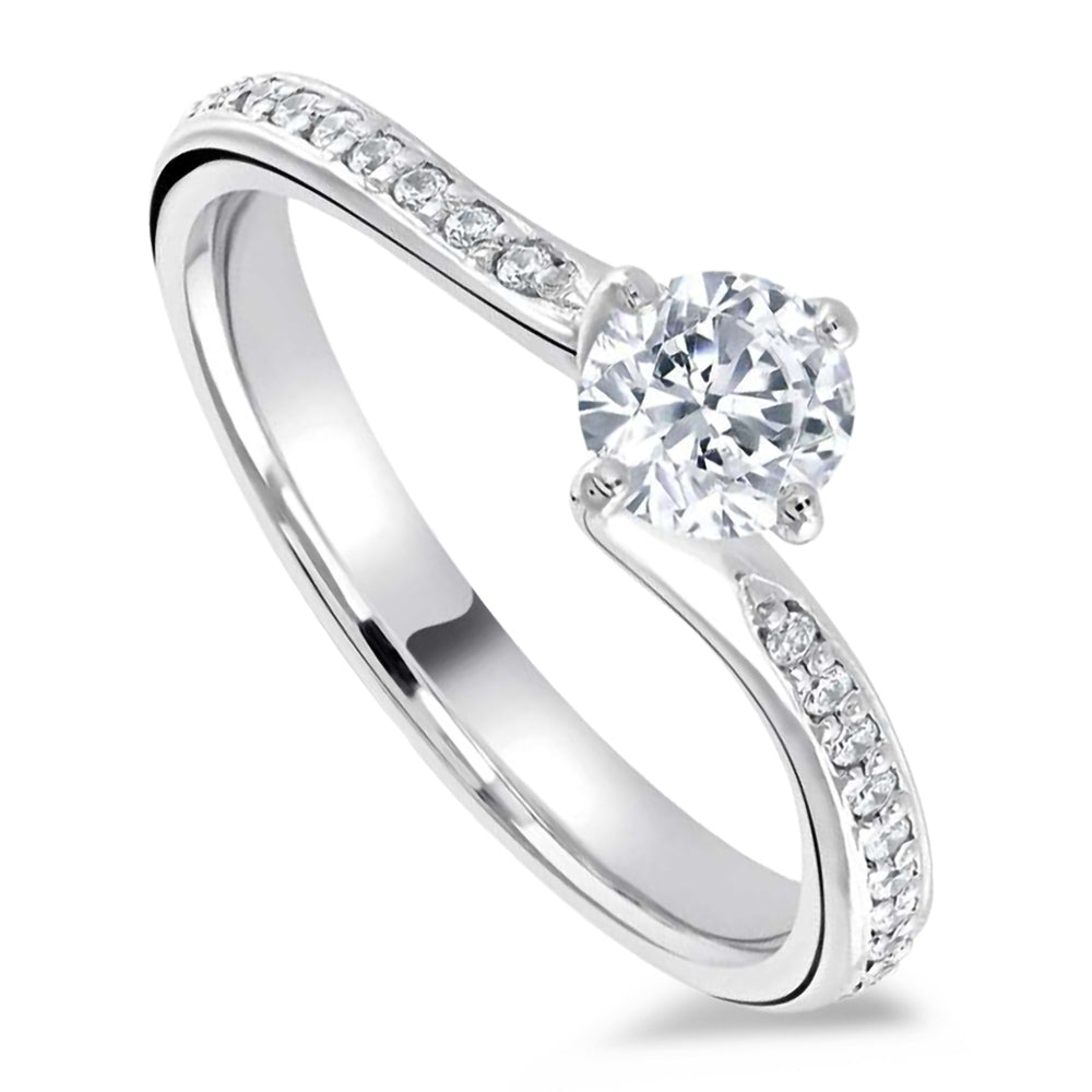 The Rose Platinum 0.40ct Round Brilliant Cut Diamond Solitaire Engagement Ring With 0.10ct Channel Set Diamond Shoulders