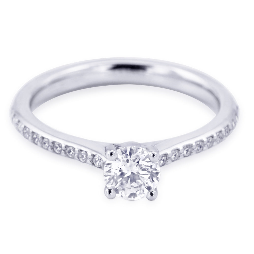The Jasmine Platinum 0.40ct Round Brilliant Cut Diamond Solitaire Engagement Ring With 0.10ct Diamond Set Shoulders
