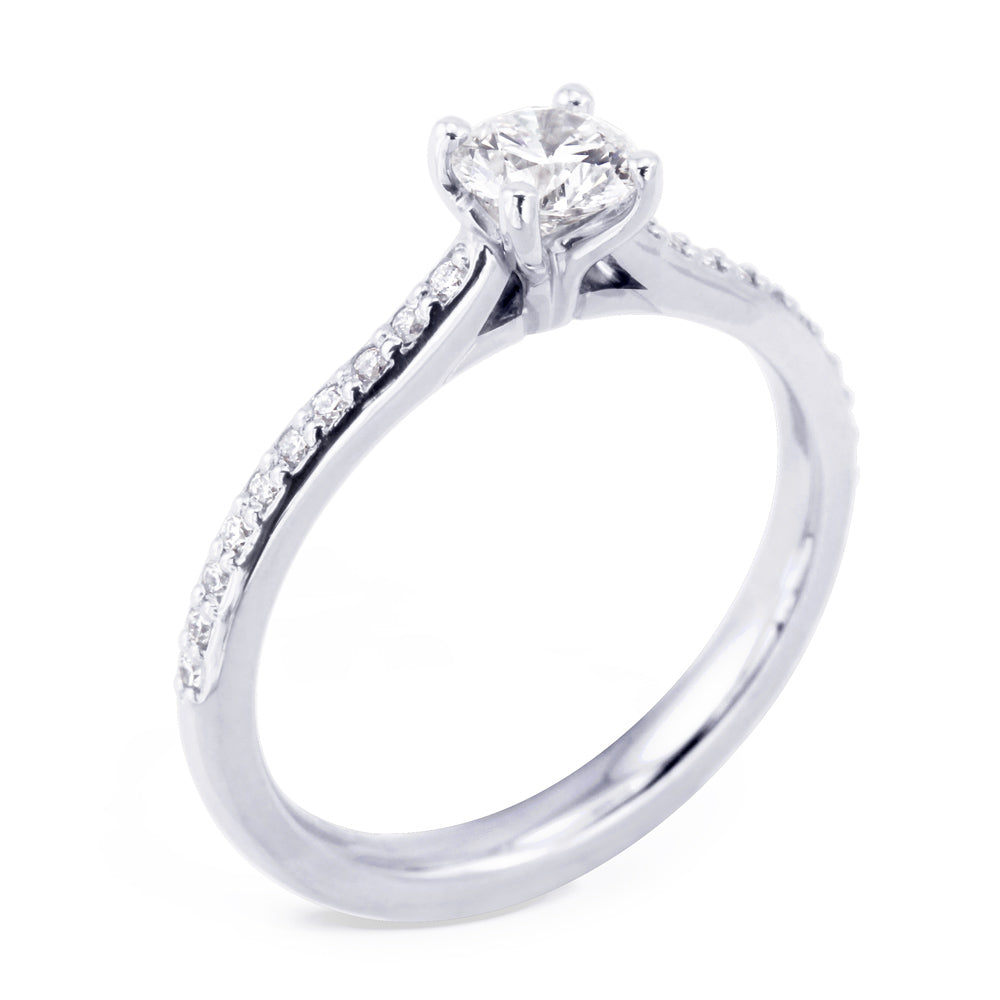 The Jasmine Platinum 0.40ct Round Brilliant Cut Diamond Solitaire Engagement Ring With 0.10ct Diamond Set Shoulders