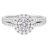 The Clementine Platinum Round Brilliant Cut Diamond Engagement Ring With Diamond Halo And Diamond Set Shoulders
