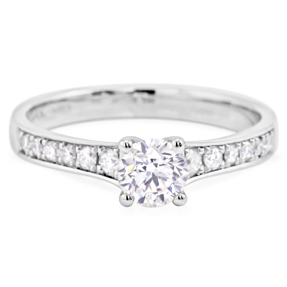 The Cassia Platinum 0.50ct Round Brilliant Cut Diamond Solitaire Engagement Ring With 0.22ct Diamond Set Shoulders