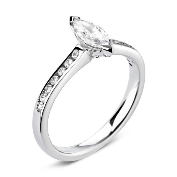 The Acacia Platinum 0.40ct Marquise Cut Diamond Solitaire Engagement Ring With 0.19ct Diamond Set Shoulders