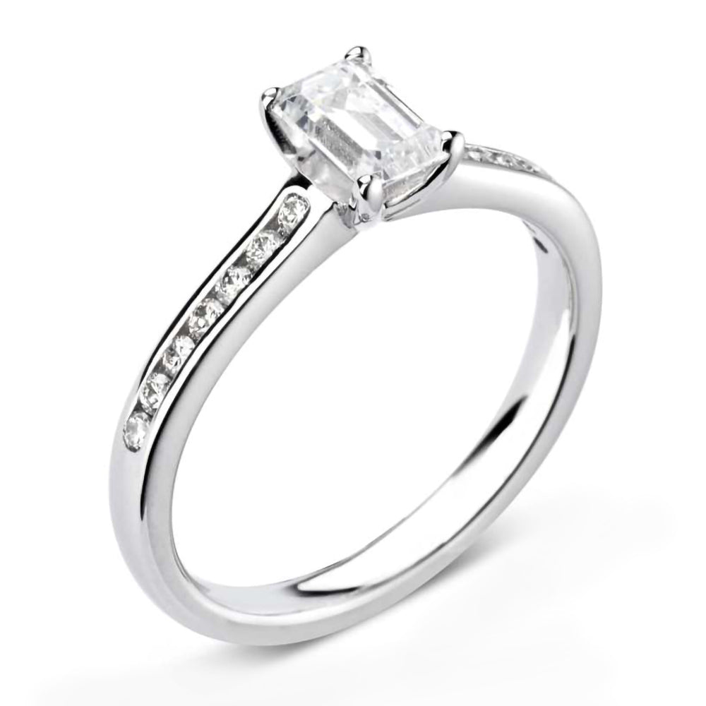 The Heather Platinum 0.30ct Emerald Cut Diamond Solitaire Engagement Ring With 0.19ct Diamond Set Shoulders