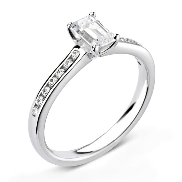 The Heather Platinum 0.30ct Emerald Cut Diamond Solitaire Engagement Ring With 0.19ct Diamond Set Shoulders