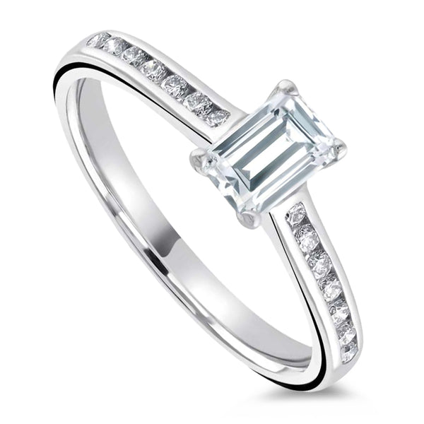 The Heather Platinum 0.30ct Emerald Cut Diamond Solitaire Engagement Ring With 0.19ct Diamond Set Shoulders