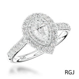 The Skye Duo Platinum 0.40ct Pear Cut Diamond Engagement Ring With 0.52ct Double Diamond Halo And Diamond Set Shoulders