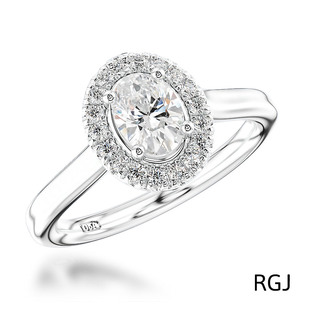 The Skye Pure Platinum 0.43ct Oval Cut Diamond Engagement Ring With 0.15ct Diamond Halo