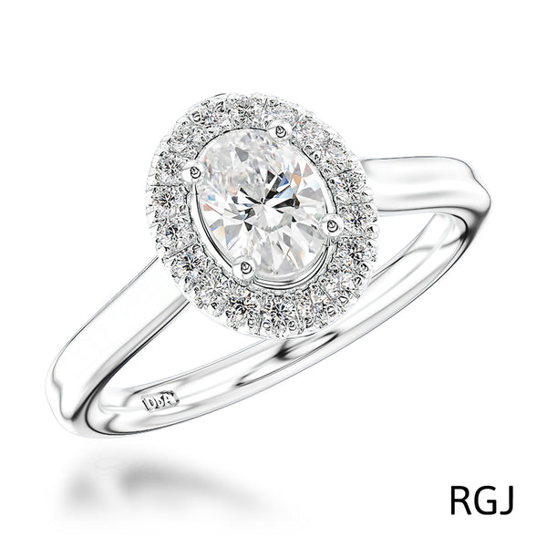 The Skye Pure Platinum 0.43ct Oval Cut Diamond Engagement Ring With 0.15ct Diamond Halo