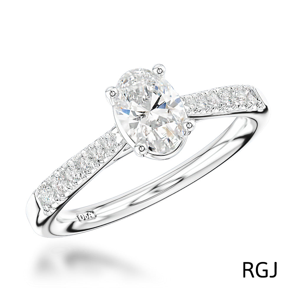 The Skye Classic Platinum 0.50ct Oval Cut Diamond Solitaire Engagement Ring With 0.20ct Diamond Set Shoulders