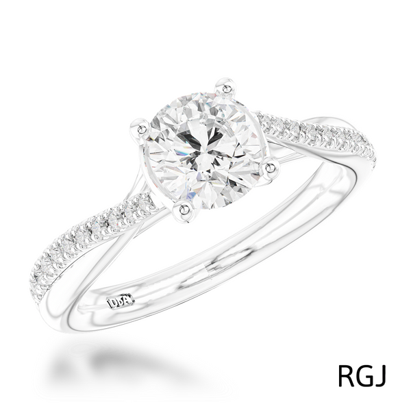 The Skye Twist Platinum 0.70ct Round Brilliant Cut Diamond Engagement Ring With 0.14ct Diamond Twist Set Shoulders
