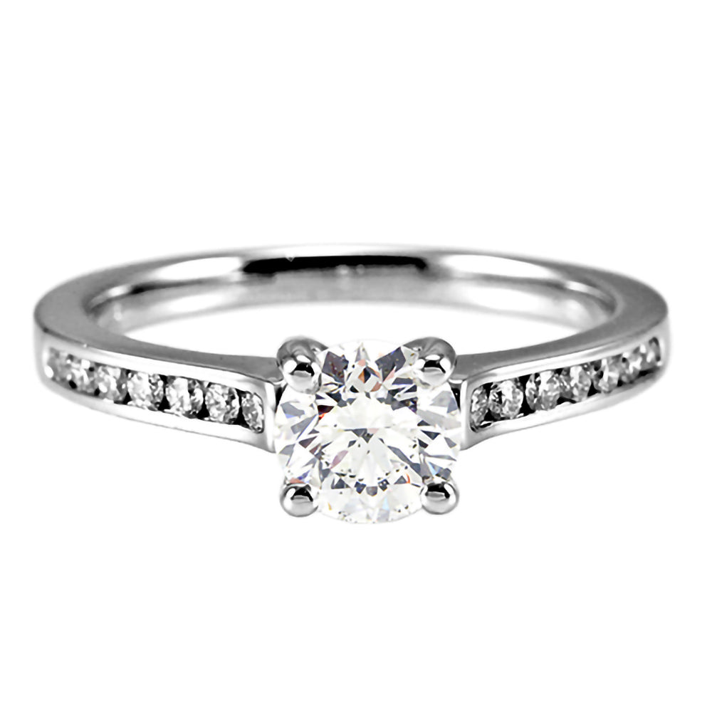 The Waterlily Platinum 0.50ct Round Brilliant Cut Diamond Solitaire Engagement Ring With 0.21ct Diamond Set Shoulders
