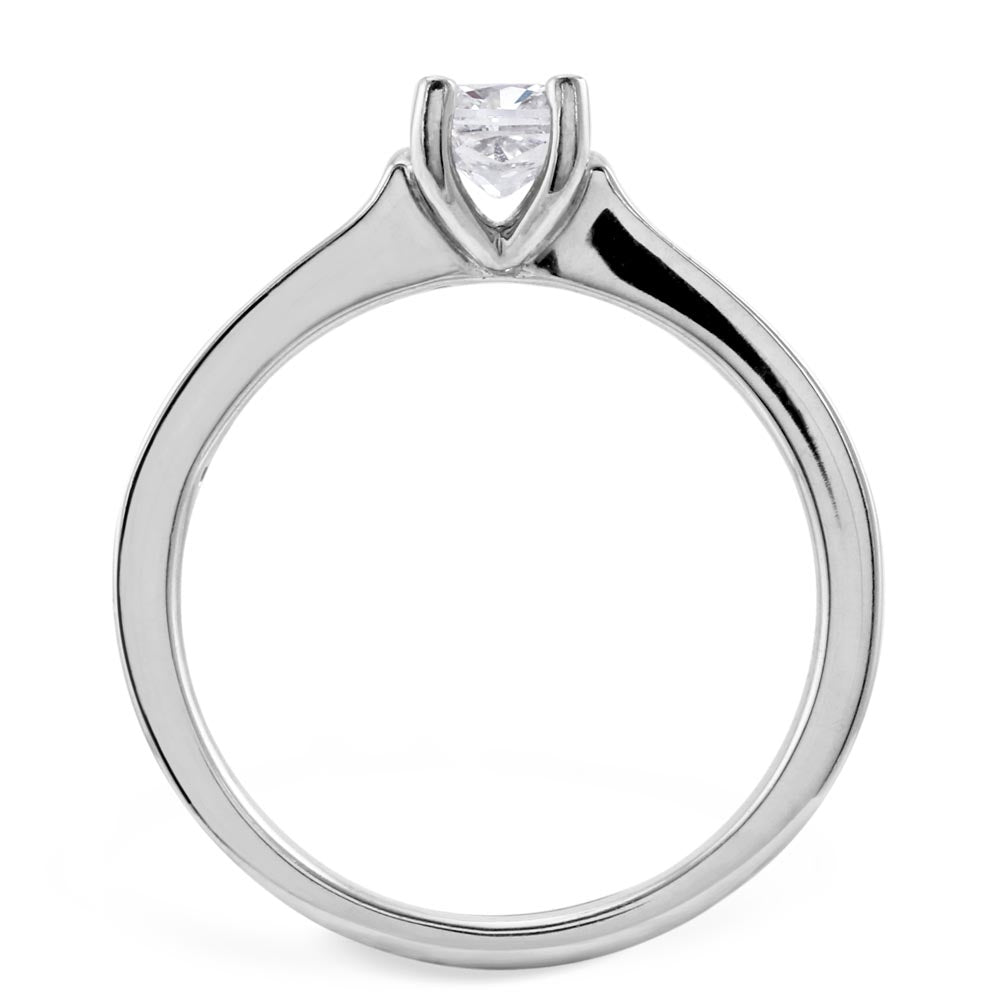 The Waterlily Platinum 0.70ct Cushion Cut Diamond Solitaire Engagement Ring With 0.21ct Diamond Set Shoulders