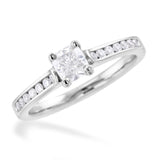 The Waterlily Platinum 0.70ct Cushion Cut Diamond Solitaire Engagement Ring With 0.21ct Diamond Set Shoulders