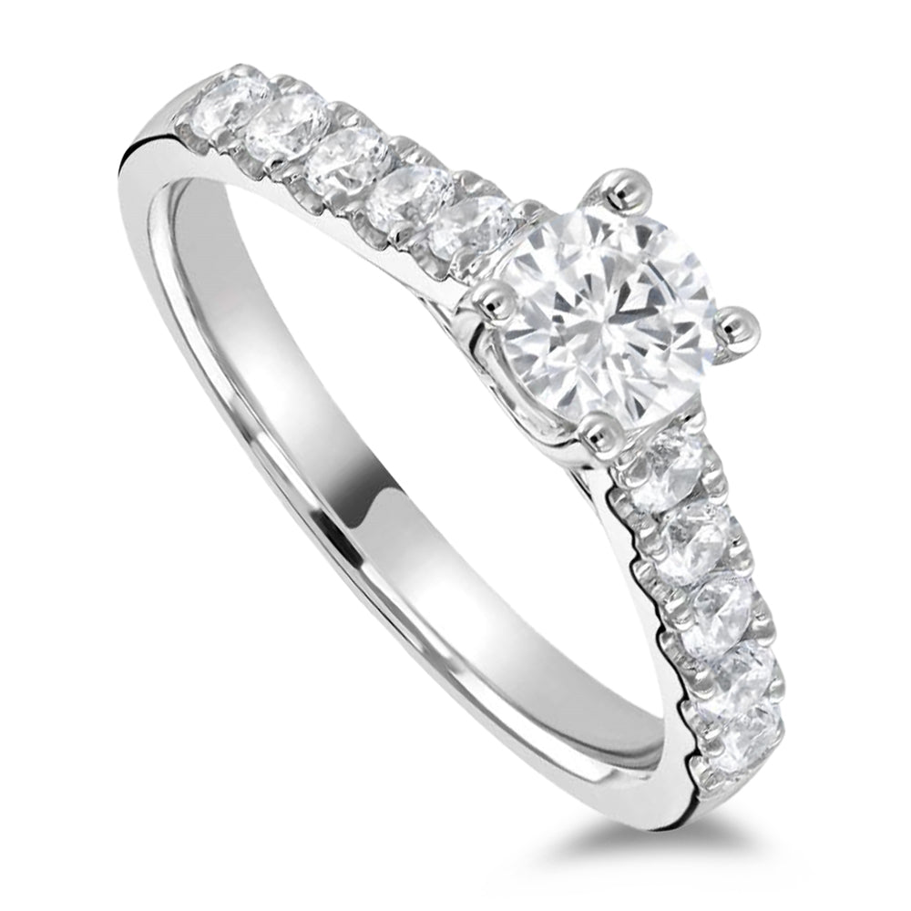 The Calla Platinum 0.90ct Round Brilliant Cut Diamond Solitaire Engagement Ring With 0.35ct Diamond Set Shoulders