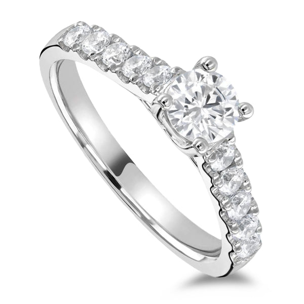 The Calla Platinum 0.50ct Round Brilliant Cut Diamond Solitaire Engagement Ring With 0.35ct Diamond Set Shoulders