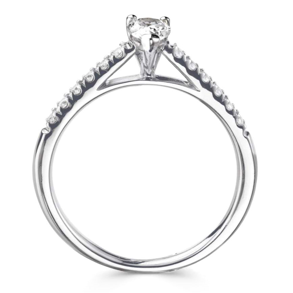 The Mistletoe Platinum 0.90ct Pear Cut Diamond Solitaire Engagement Ring With 0.18ct Diamond Set Shoulders