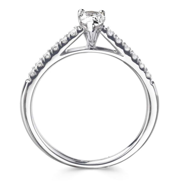 The Mistletoe Platinum 0.90ct Pear Cut Diamond Solitaire Engagement Ring With 0.18ct Diamond Set Shoulders