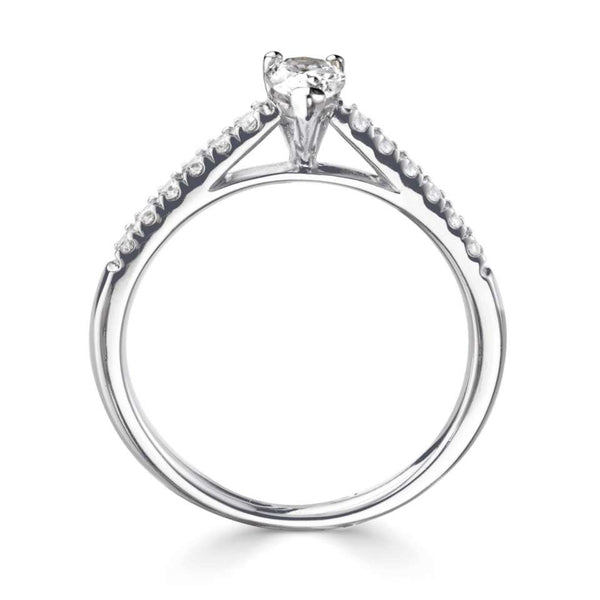 The Mistletoe Platinum Pear Cut Diamond Solitaire Engagement Ring With Diamond Set Shoulders