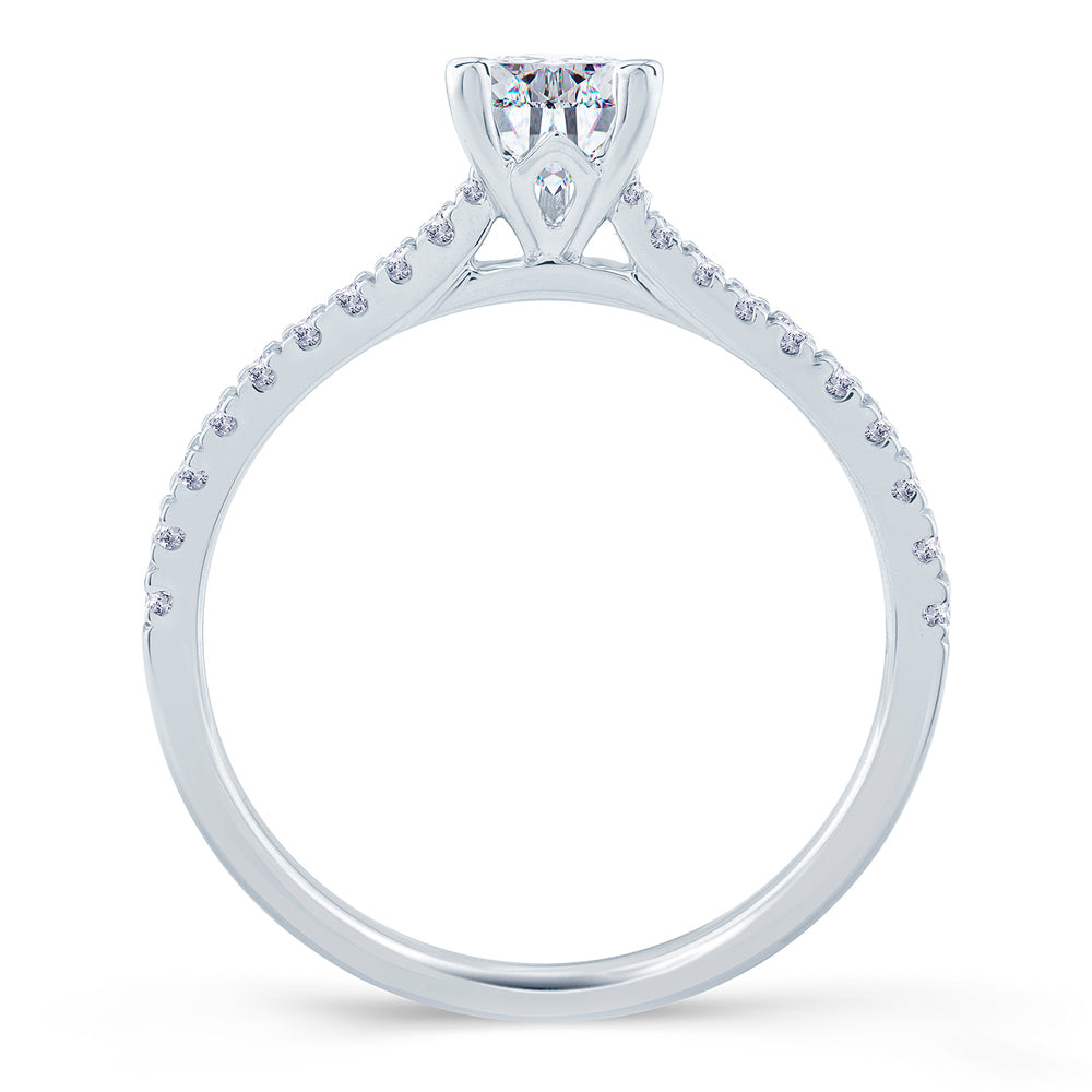 Platinum 1.00ct Pear Cut Diamond Solitaire Engagement Ring With 0.15ct Diamond Set Shoulders