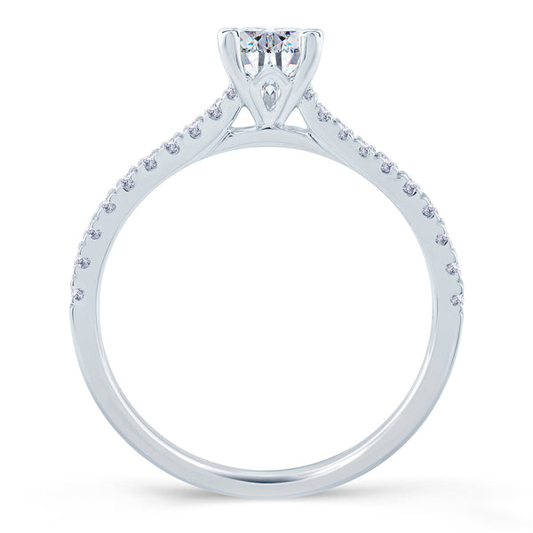 Platinum 1.00ct Pear Cut Diamond Solitaire Engagement Ring With 0.15ct Diamond Set Shoulders