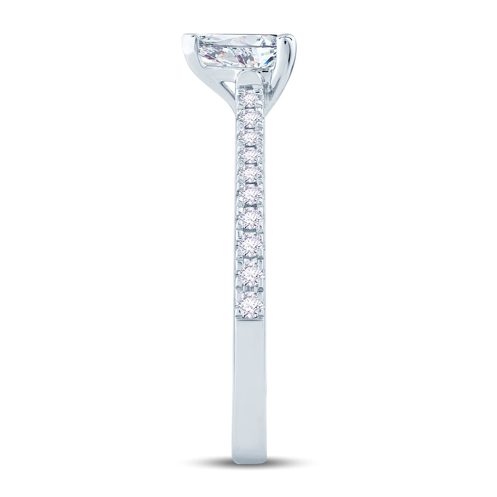 Platinum 1.00ct Pear Cut Diamond Solitaire Engagement Ring With 0.15ct Diamond Set Shoulders