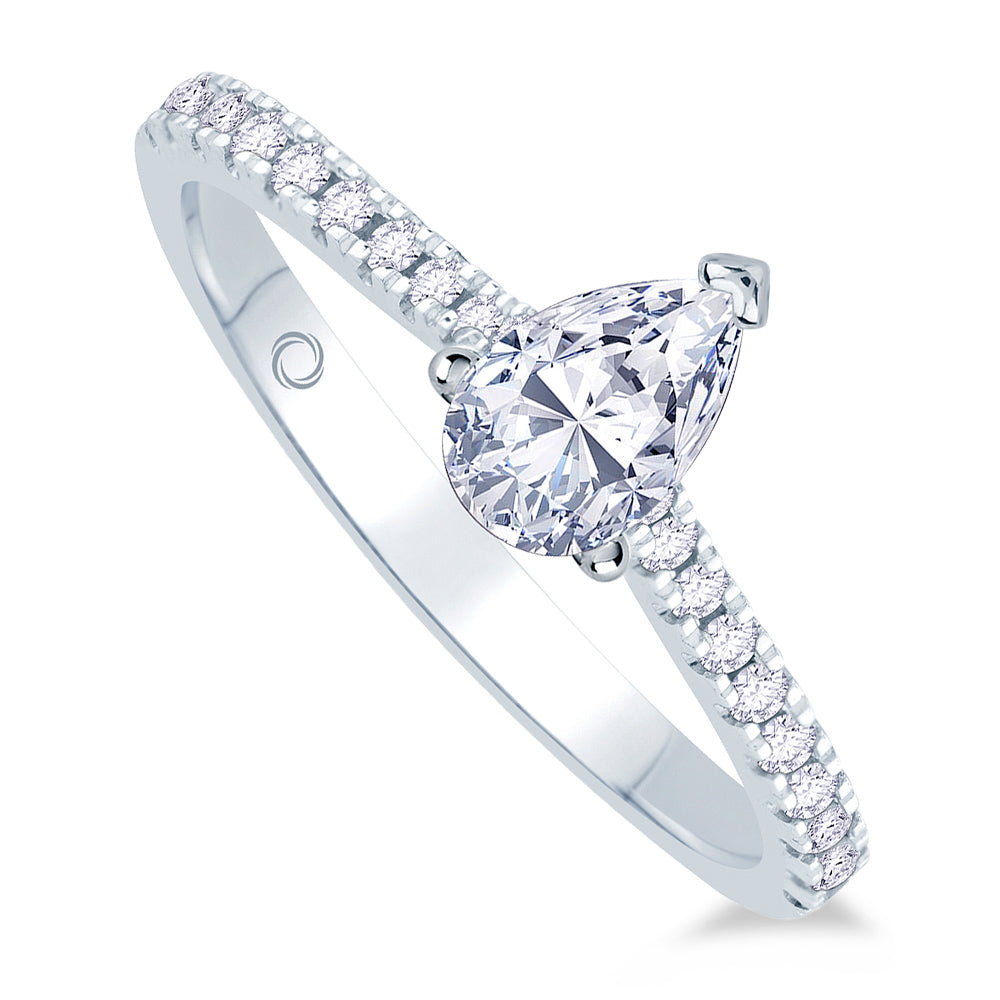 Platinum 1.00ct Pear Cut Diamond Solitaire Engagement Ring With 0.15ct Diamond Set Shoulders