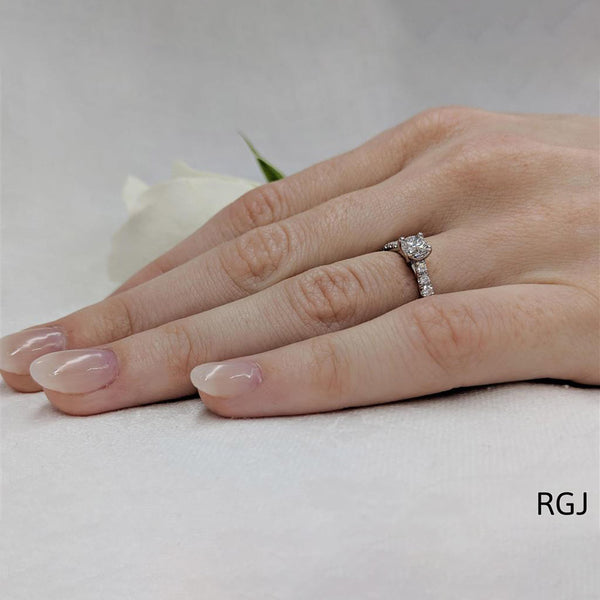 The Skye Classic Platinum 0.30ct Round Brilliant Cut Diamond Solitaire Engagement Ring With 0.19ct Diamond Set Shoulders