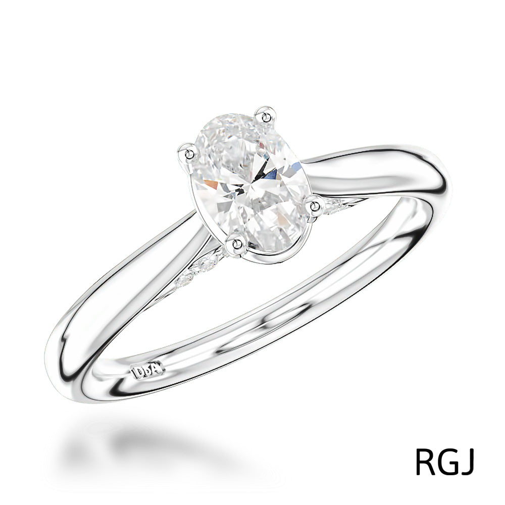 The Oxford Platinum 0.50ct Oval Cut Diamond Solitaire Engagement Ring With 0.07ct Diamond Detailing